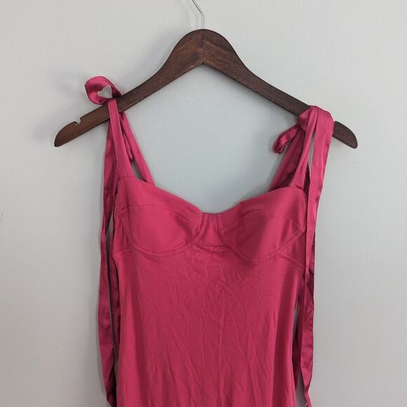 Free People Intimately Got Glam Slip Sweetheart Dress Pink Small Shoulder Tie - Picture 3 of 5